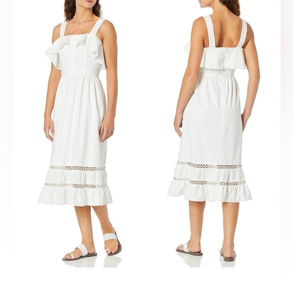 Shoshanna  Sleeveless Tiered Ruffle W Golden Metal Details Dress in White Size 2 - Picture 1 of 6